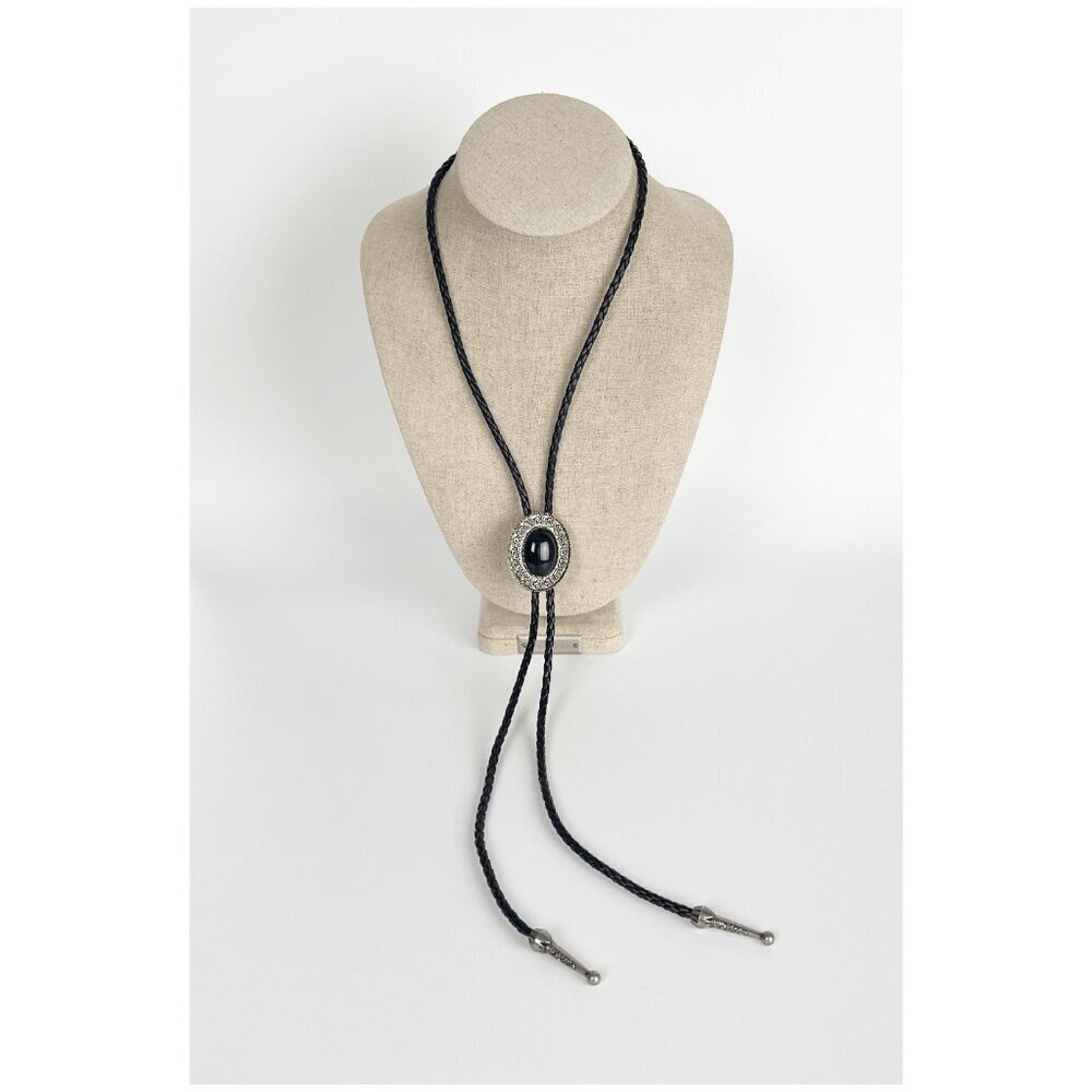 Vintage Bolo Tie Leather Silver Boho Western Cowgirl Bohemian Necklace Accessory